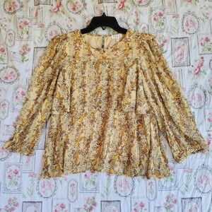 TCEC Yellow Floral Ruffle Blouse Top NWT Flowy Long Sleeve Peasant Size Medium